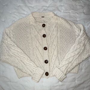 Free People Cream Cable Knit Cardigan